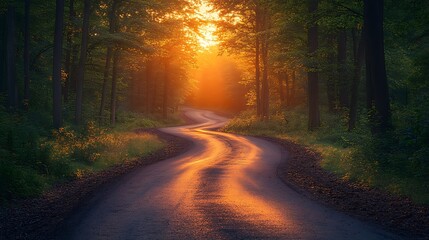 Fototapeta premium Golden sunlight path through forest