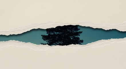 Tree Silhouette Viewed Through Ripped Paper Texture
