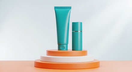 Cosmetic Products Displayed on Tiered Platform for Showcase
