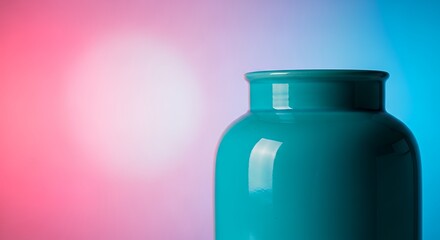 Ceramic Vase Close-up with Blue and Pink Gradient Background