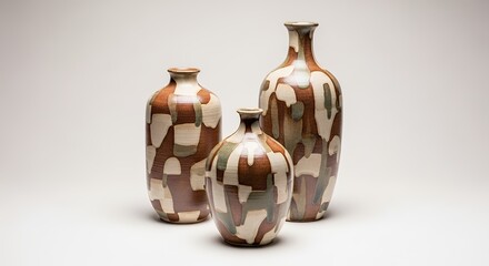 Handcrafted Ceramic Vases with Abstract Pattern Arrangement