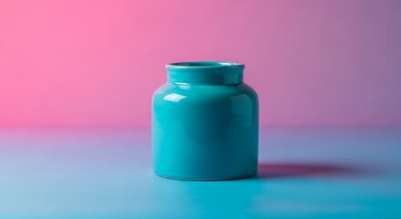Ceramic Teal Vase on Pink and Blue Gradient Background