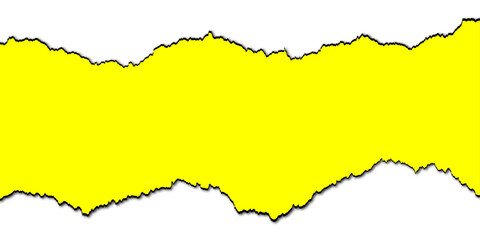 Ripped yellow paper on black background. yellow torn paper frame copy space . 