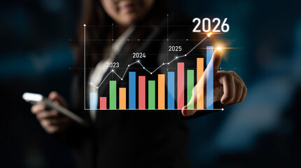 Business growth forecast highlights increasing trends new year 2026. Growth forecast data, growth...