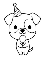 Obraz premium Adorable Kawaii Style Puppy with a Party Hat and Holding a Balloon