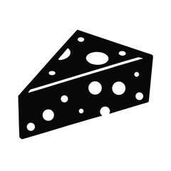 A cheese wedge drawn in clean black silhouette Vector illustration