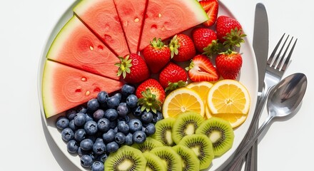 Eating Fresh Summer Fruits Watermelon and Berries on a Plate