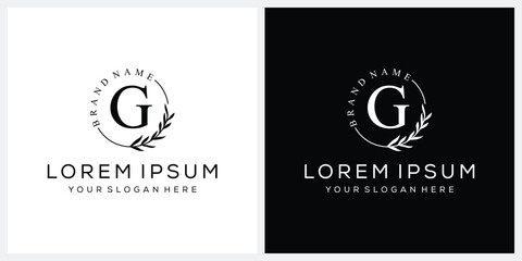 Initial letter G cosmetics fashion logo design, serif font graphic icon, leaves nature symbol concept 