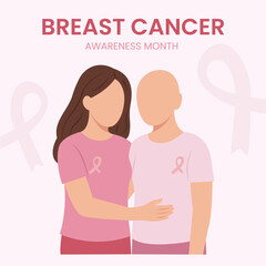 Fototapeta premium Breast cancer Month with a pink ribbon. International Breast Cancer Day. Concept of support and solidarity with women fighting oncological disease. Vector illustration