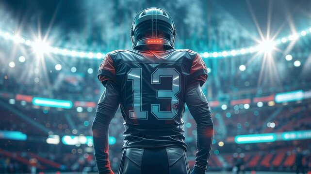 Back view of American football player walking to play his next professional match