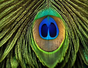 Obraz premium Abstract peacock feather, macro close up. Vivid exotic bird feather texture background. close-up of peacock feather background