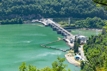 Mali Zvornik hydroelectric power plant on the Drina River. The border of Serbia and Bosnia and Herzegovina.