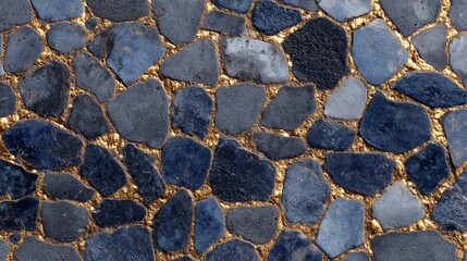 Dark blue and gold stone mosaic texture pattern