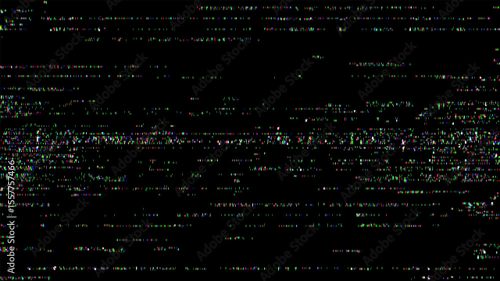 Poster Abstract vhs video noise glitch vector background. Damaged analog tv screen data distortion for retro digital display.