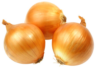 three fresh yellow onion  isolated on white background PNG, AI GENERATED