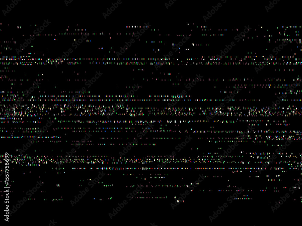 Poster Digital noise and static screen with colorful pixels. Retro vhs video glitch effect. Abstract signal interference background.
