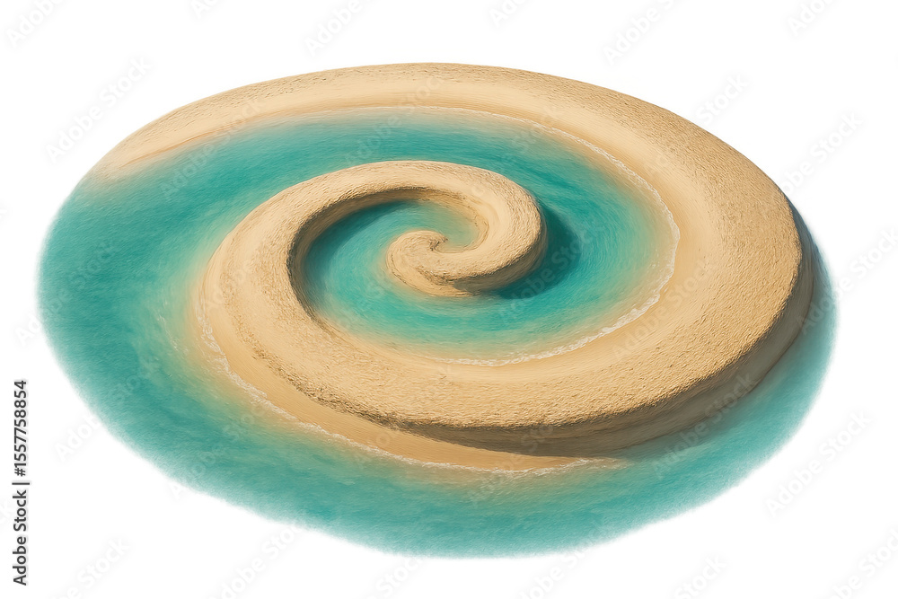 Poster aerial view of a spiral sandbar formation with turquoise water, creating a mesmerizing natural patte