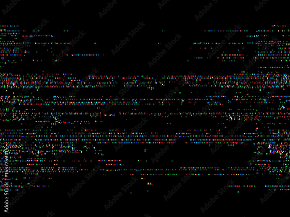 Poster Abstract vhs video noise glitch vector background. Damaged analog tv screen texture effect for digital art backdrop.