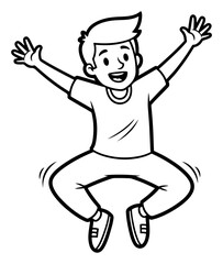 Naklejka premium Happy cartoon boy jumping with excitement and arms outstretched, illustration