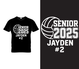 Senior 2025 Volleyball T-Shirt Design | Custom Name and Number Graduation Sports Graphic