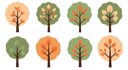 An autumn tree collection with vibrant leaves, branches, and a floral design silhouette for your nature and garden-themed illustrations