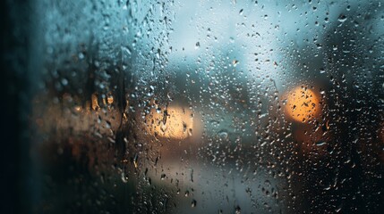 Obraz premium Glass window pane with visible raindrops in close-up detail