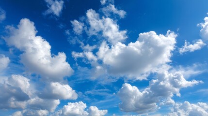 Picturesque blue sky scattered with fluffy white clouds