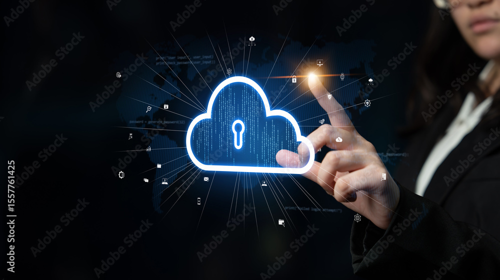 Poster cloud computing enables digital growth with secure data storage, scalable infrastructure, and strate