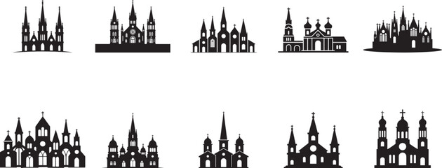 Gothic churches and cathedrals silhouette architecture