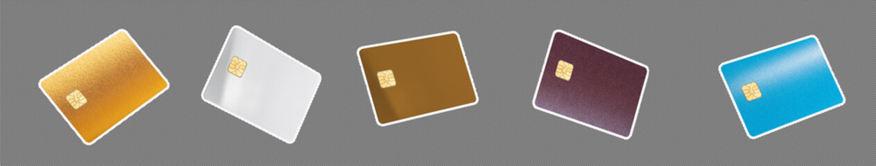 Bank card set with premium design. Shiny, glossy finish in bright colors of blue, brown, and white.