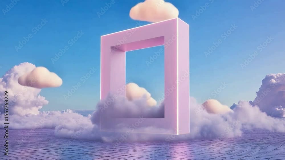 Poster dreamy perspective: a surreal and inviting image of a portal in the sky amidst fluffy clouds, conjur