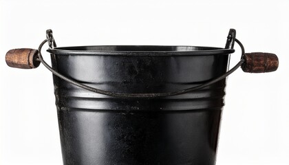 old rusty black metal bucket with handle isolated background