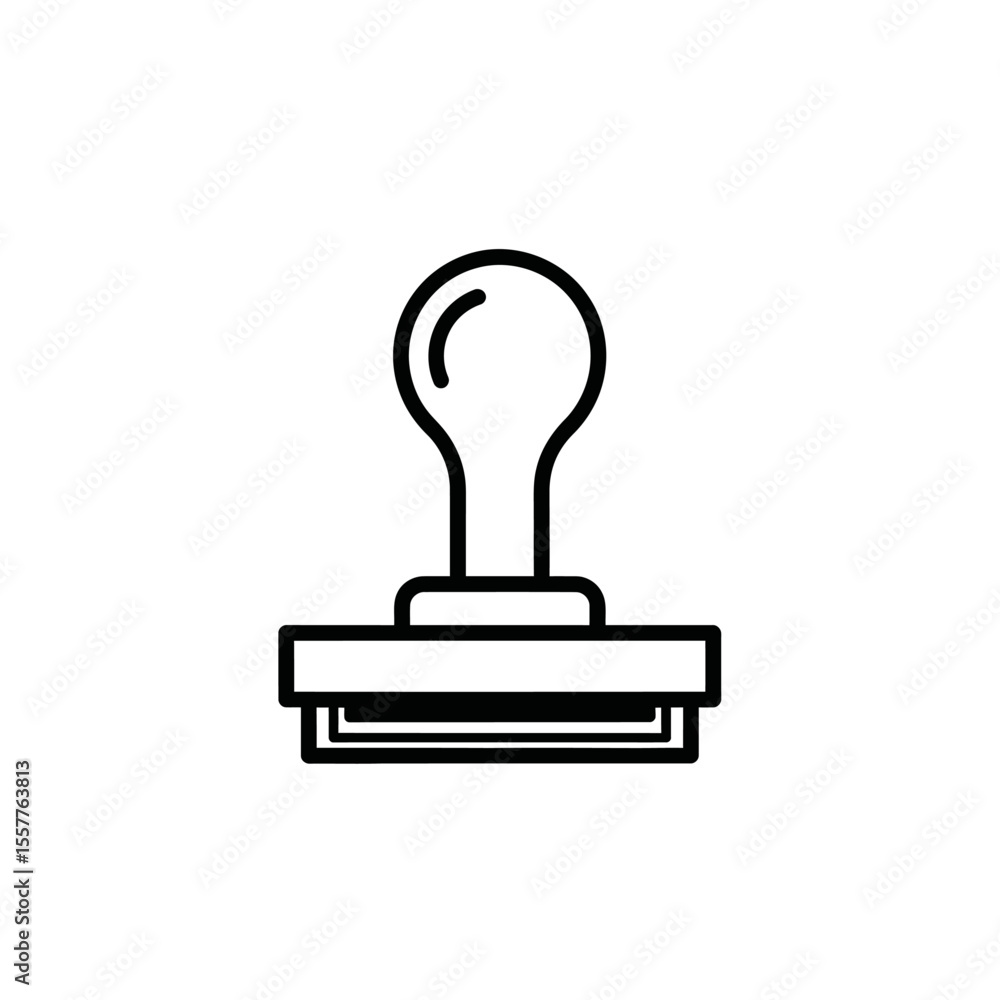 Poster a simple black and white line drawing of a rubber stamp with a circular handle on a white background