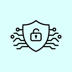 Cybersecurity shield icon vector illustration, Digital security shield sign, Online data protection, Technology and AI concept