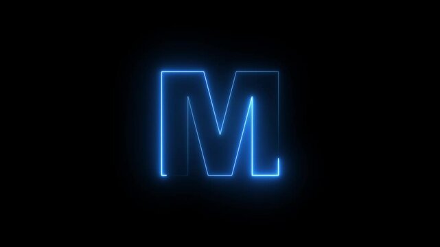 Neon Letter M icon  on Black Background.