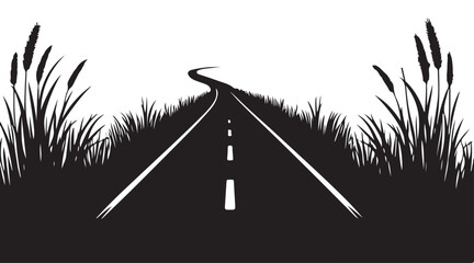 Road Silhouette Vector Illustration with Grass Edges for Scenic Design