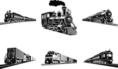 Black silhouette of modern train, and high-speed train Silhouette Vector illustration.