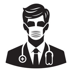 Medical Professional Silhouette Vector Art Wearing Protective Face Mask