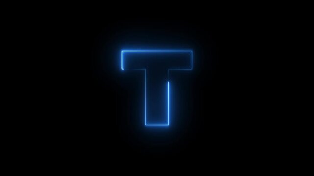 Neon Letter T icon  on Black Background.