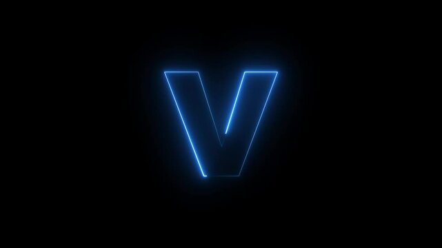 Neon Letter V icon  on Black Background.
