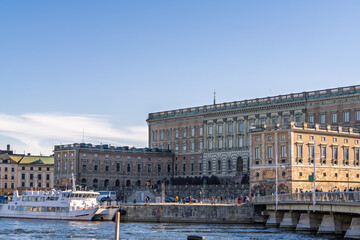 Fototapeta premium Royal Palace of Stockholm viewed from the main square at sunrise