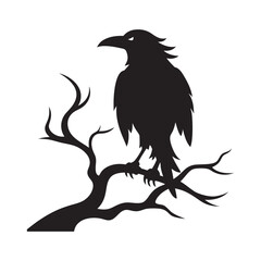 Raven On Withered Tree Branch Silhouette