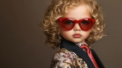A child in a floral suit, wearing red sunglasses - Powered by Adobe