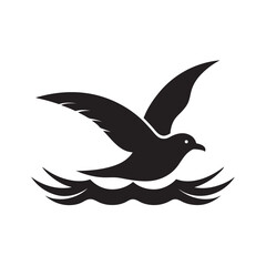 Flying Seagull Over Ocean Silhouette