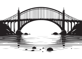 Architectural Bridge Over Water Vector Illustration For Scenic Landscapes