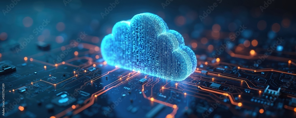 Poster cloud tech concept with cyber security data protection system. cyber cloud storage and network conne