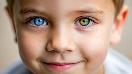 Close-up of young child with heterochromia—one blue eye, one brown eye