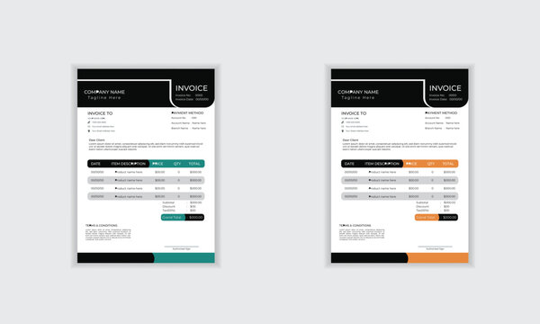 Clean professional minimal invoice template layout design for print