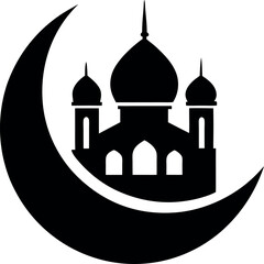 Mosque and Crescent Moon Silhouette Vector