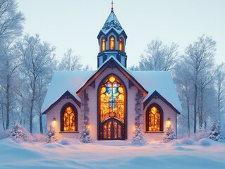 Snowy winter church scene